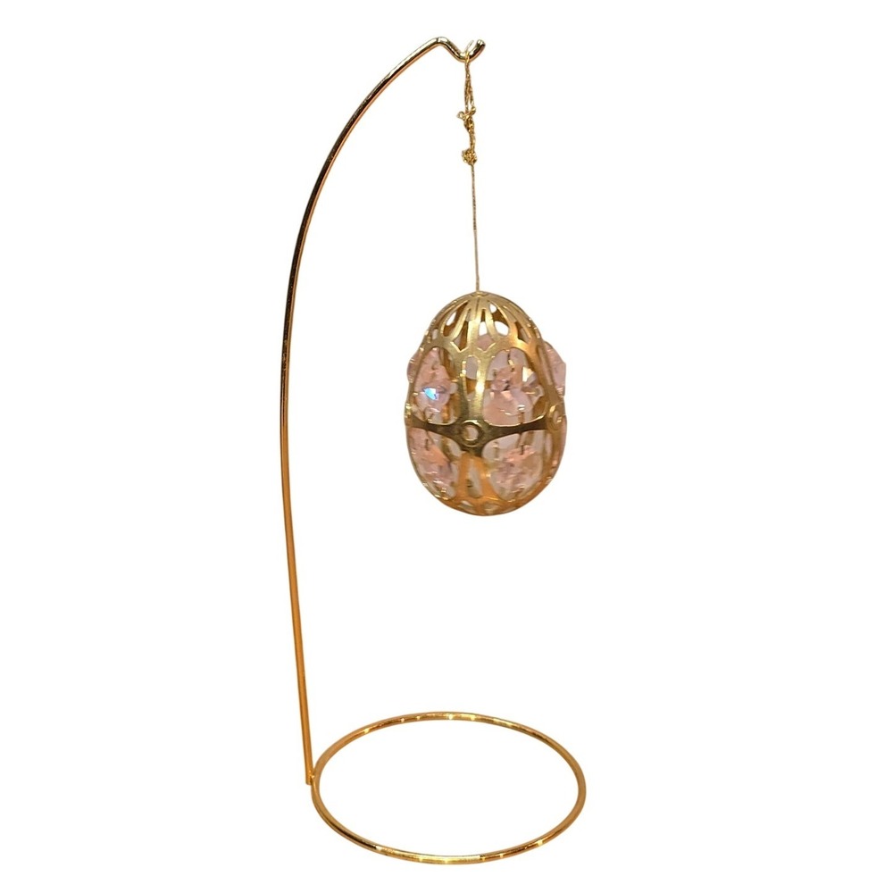 Gold Color & Pink Plastic Lightweight Decorative Hanging Egg Ornament Easter